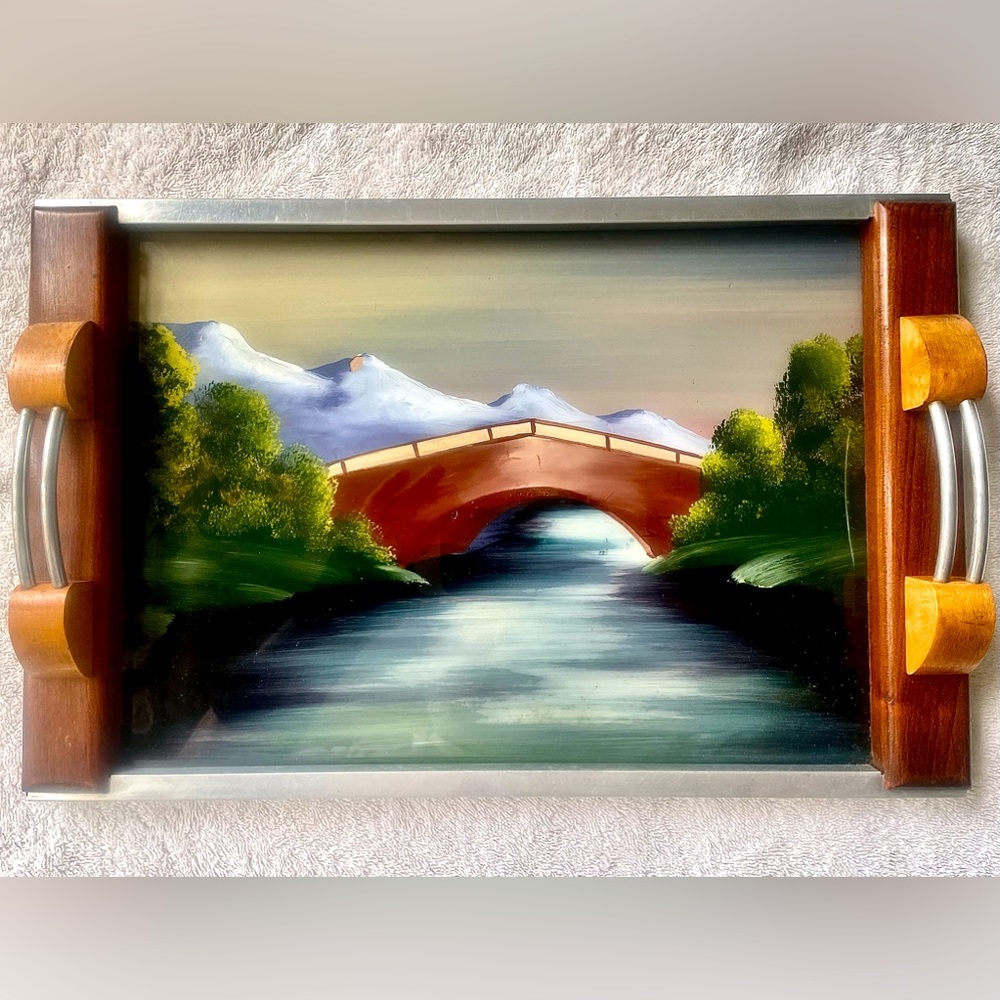 ‘RARE & DISTINCTIVE’ ANTIQUE SERVING TRAY with a “POLYCHROME” PAINTED PICTURE…
